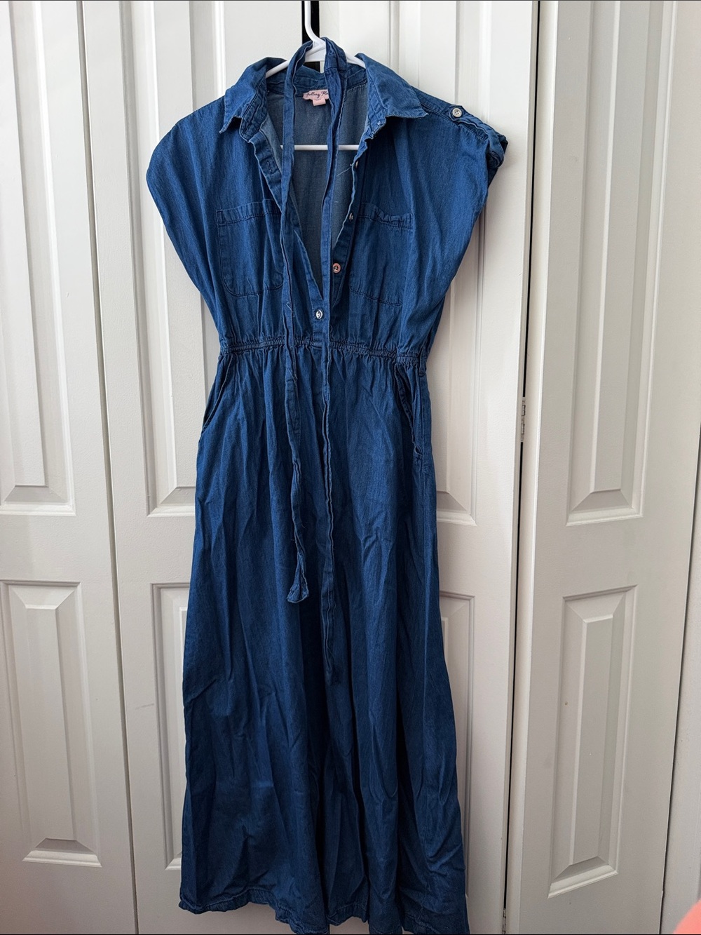 Blue Maxi Shirt Dress with Tie Waist